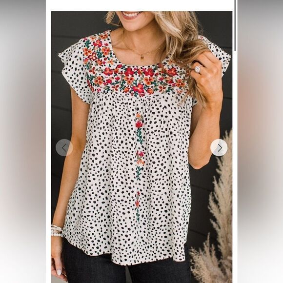Floral Square Next Flutter Sleeve Blouse, Size CL, NWOT - Picture 1 of 9